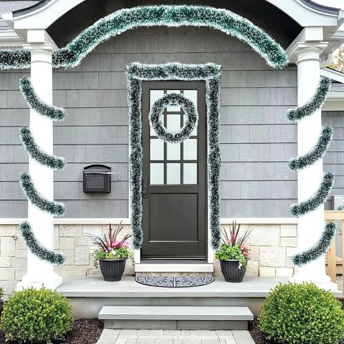 50FT Tinsel Christmas Garland Metallic Twist Garland Shiny Hanging Tinsel for Christmas Tree Party Supplies Indoor Outdoor Home Xmas Decoration (Green/White)