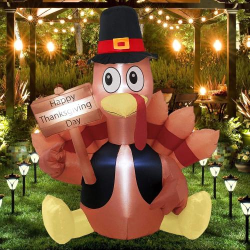 FUNPENY Thanksgiving Decoration Inflatable Turkey, 6FT Lighted Blow up Turkey Happy Thanksgiving Day, Thanksgiving Inflatables with LED Lights Yard Lawn Decor Display Autumn Outdoor Decoration
