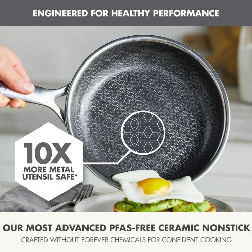 GreenPan Spectra 11 Piece Cookware Set,Hybrid Tri-Ply Stainless Steel, PFAS-Free Ceramic Nonstick Textured Cooking Surface,Induction Pots & Pans with Lids, Dishwasher Safe,Oven & Broiler Temp to 850˚F