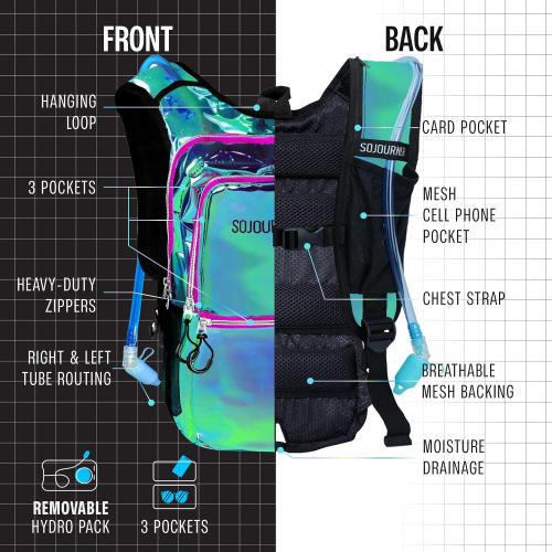 Sojourner Hydration Pack, Hydration Backpack -, Festival Essential - Rave Hydration Pack Hydropack Hydro for Hiking, Running, Biking, Festival Gear