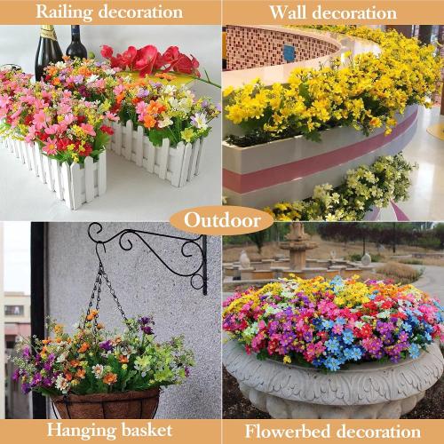 6 Bundles Outdoor Artificial Flowers for Decoration,Silk Flowers UV Resistant Fake Flowers No Fade Faux Flowers Bouquet Hanging Plants for Indoor Outside Farmhouse Home Garden Rainbow Daisy Mums