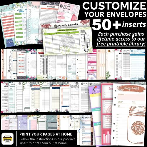 Vertical Tabbed Plastic Budget Envelopes for Budget Planner Organizer Wallet - Cash Envelopes, Budget Sheets for Cash Envelope System Wallet, Coupon Organizer, Financial Planner, Cash Envelope Wallet