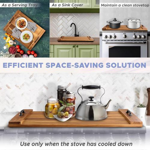 BLUEWEST Noodle Board Stove Cover, Acacia Wood Stove Top Board for Gas Burners and Electric Stove, Extra Thick Wooden RV Stovetop/Sink Cover - Tray for Kitchen Counter Space
