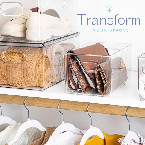 Plastic Food Storage 4 Pack Clear Container Bin with Handles for Organizing Kitchen, Pantry, Fridge, Freezer, Pantry,Bathroom.