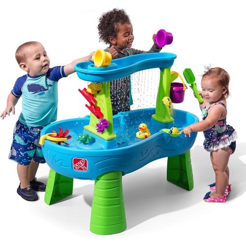 Step2 Rain Showers Splash Pond Water Table, Kids Water and Sand Activity Sensory Playset, Summer Outdoor Toys, 13 Piece Water Toy Accessories, For Toddlers 1.5  Years Old, Blue & Green