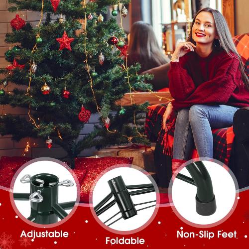 JSungo Folding Christmas Tree Stand, 16.3inch Replacement Christmas Tree Base for 4-6 Feet Artificial Tree, Metal Xmas Tree Holder Fits 0.5 - 1.37 Inch Tree Pole, DarkGreen