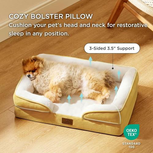 Bedsure Orthopedic Dog Beds for Small Dogs - Washable Small Dog Cat Bed Waterproof, Comfort Pet Couch Sofa with Washable Removable Cover, Pets Bed with Nonskid Bottom, Spicy Mustard, 24