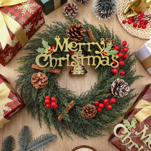 Zeyune 8 Pcs Christmas DIY Green Wreath 14 Inch Artificial Christmas Wreaths Faux Plain Wreaths for Decorating Front Door Window Room Farmhouse Xmas Party Indoor Outdoor (Elegant Style)