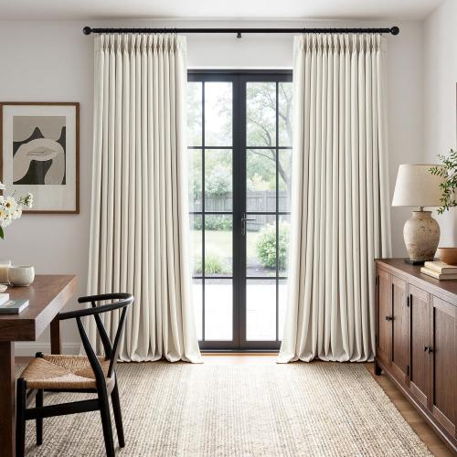 MIULEE Pinch Pleated Blackout Linen Curtains Natural 2 Panels 50 Wx102 L