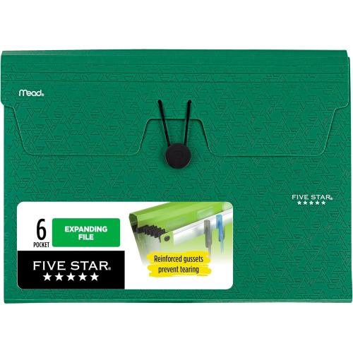 Five Star Expanding File Organizer, 6-Pocket Accordian File Organizer, Bungee Closure, Holds 8-1/2 x 11 Paper, Forest Green (350100D-ECM)