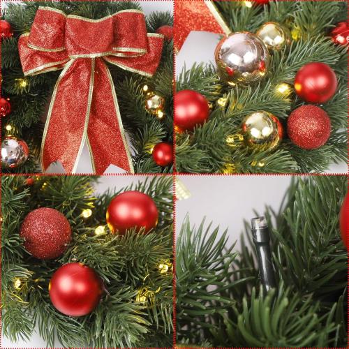 Lulu Home 16 Inch Pre-lit Christmas Wreath with Hook, Battery Operated Christmas Wreath Decorative Christmas Balls Hanging Ornament, Artificial Door Wreath 40 Clear LED Lights