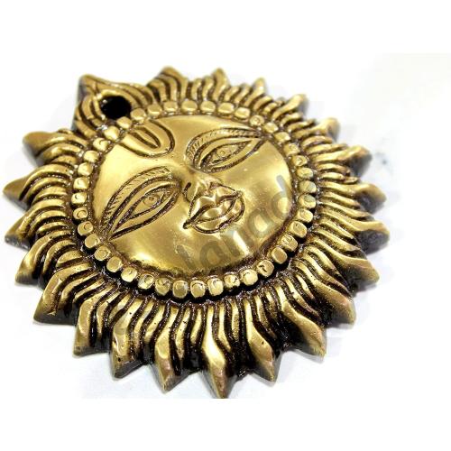 eSplanade 4 Brass Sun God Smiling Surya Bhagwaan Idol Statue Sculpture Wall Hanging
