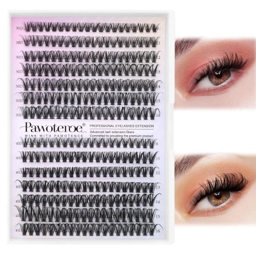 Pawotence Lash Clusters 280pcs Individual Lashes 30D 40D Cluster Eyelash Extensions 9-16mm Eyelash Clusters Lash Extensions for Self Application (30D&40D, 0.07D, 9-16mm)