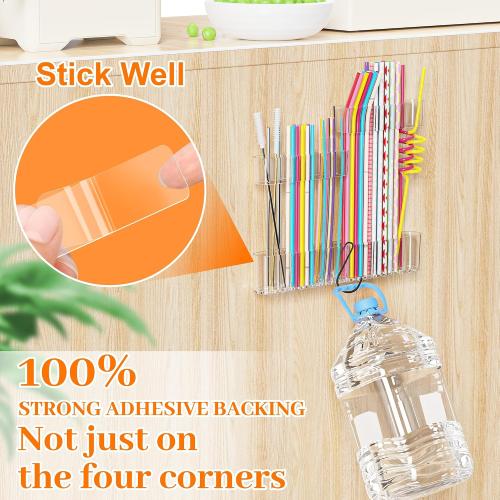 Upgraded 9.84 Large Straw Holder for Cabinet Door, 3-Part Adjustable Straw Organizer Storage with Strong Adhesive Double-sided Tape, Ultra Sticky Under-Cabinet Mount Storage (Transparent)