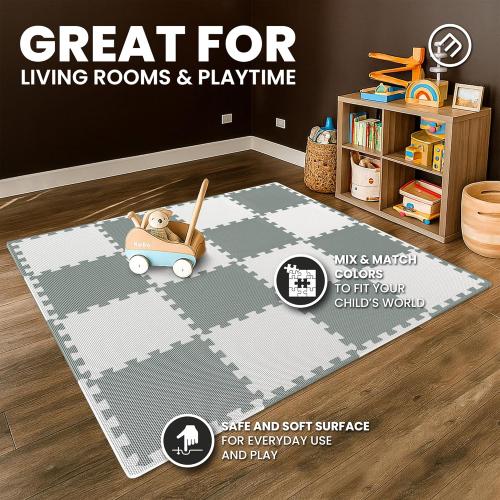 bemaxx Gym Mats Set - EVA Interlocking Foam Floor Tiles (12.6x12.6x0.4) Protective Gym Flooring Sports Home Workout Exercise Mats Puzzle Garage Fitness Play-Room Pool Treadmill Bike, 18 pcs, 18sqft