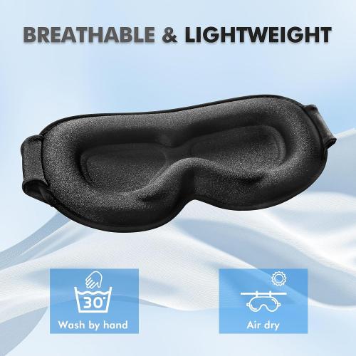 Sleep Eye Mask for Men Women, Lash Extensions 3D Sleeping Mask, Travel Blackout Night Blindfold Eye Shade Cover with Adjustable Strap (Black-3D)