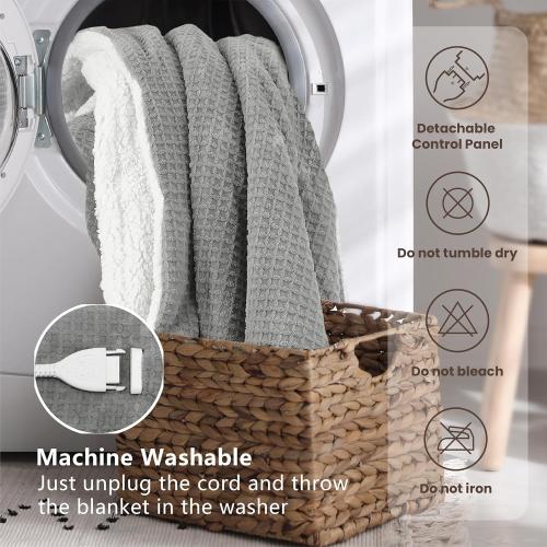 Heated Blanket Electric Blanket Twin Waffle, 62x84 Inches Sherpa Fleece Fast Heating Blanket 6 Heating Levels & 10 Hours Auto Off ETL Certification, Grey Twin