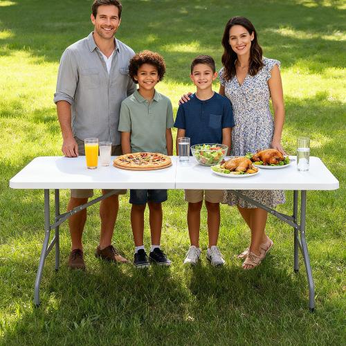 Lakhow 6 FT Folding Table,Outdoor Indoor Plastic Table Portable Square Height Dining Table Perfect for Picnics, Parties, Party and Camping, White