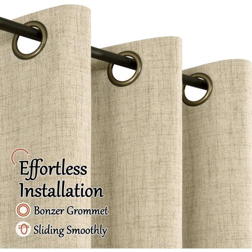 Faux 100% Blackout Curtains for Bedroom 63 Inch Length 2 Panels, Thermal Insulated Total Light Blocking Noise Reducing Linen Window Curtains for Nursery, Bronze Grommet, Each 52 Wide, Burlap