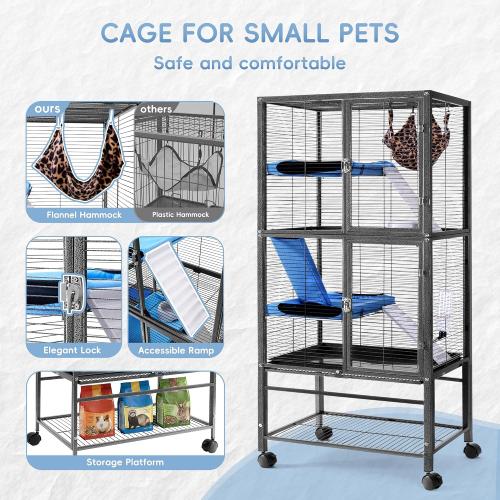 HABUTWAY 55''H Large Metal Rolling Ferrets Cage, Cage for Rats/Chinchillas, 0.5'' Bar Spacing for Ferret,Small Animal Cage w/Removable Ramp & Platform