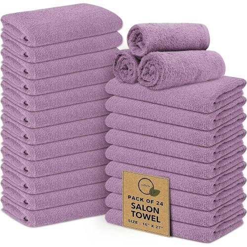 Softolle Salon Towels – Pack of 24 (16x27) 100% Cotton Ring Spun – Ultra Soft, Highly Absorbent Hand Towels – Bulk for Spa, Gym & Salon (Purple Ash)