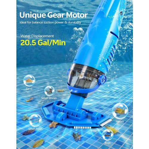 KimPump Cordless Pool Vacuum Cleaner, Suitable for Ultra-fine Impurity Filtration, 20.5 GPM Handheld Pool Vacuum for Above Ground & Inground Pools, Spa Vacuum for Hot Tub-Lightblue