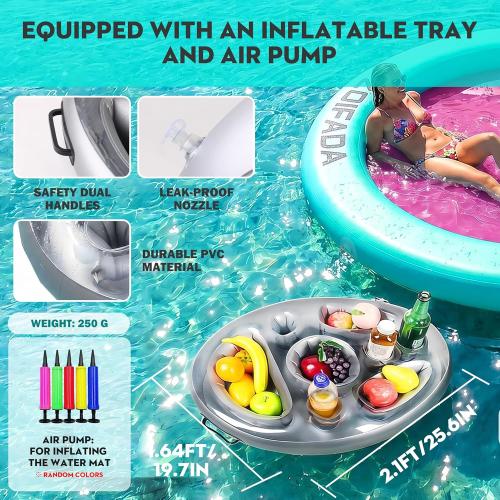 Inflatable Water Hammock Round Floating Ring,8/10/12FT Heavy Duty Pool Float for Adults,Inflatable Tanning Pool Float Island Dock for Lake/River/Ocean,w/Cup Holder,10FT&12FT Include 4-Step Soft Ladder
