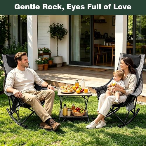 SUNNYFEEL Oversized Heated Rocking Camping Chair, Fully Padded Patio Chair with Side Pocket, High Back Portable Lawn Recliner with Carry Bag, Outdoor Rocker Camp Chair for Adults Heavy Duty 500 LBS