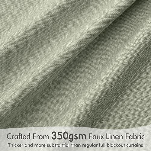 MIULEE 100% Blackout Back Tab Pleat Linen Curtains 50 Wx90 L,Sage Green