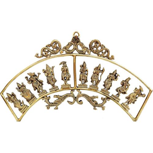 eSplanade - Brass Vishnu Dashavatar Dashavatara Dasavatharam - Ten Incarnations Avtars - Ten Incarnations of Lord Vishnu - Wall Hanging (13 Inch)