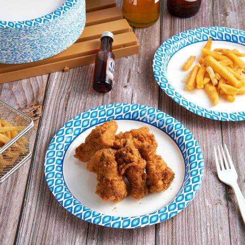 MUCHII 8.375 Inch Disposable Paper Plates, 300 Count Soak and Cut Proof Printed Paper Plates for Daily Use, Holiday for Family Gatherings, Parties, Picnic