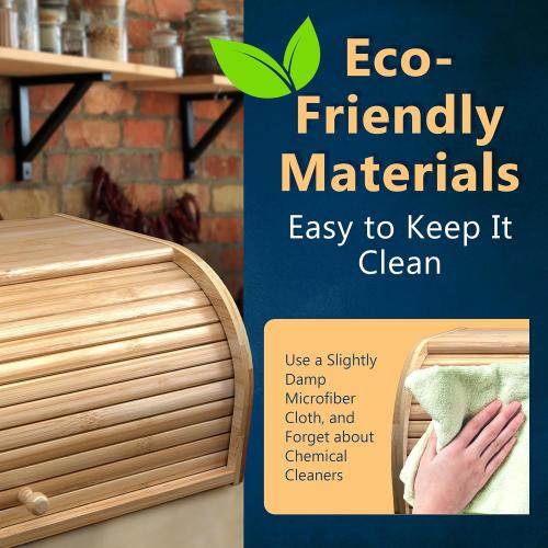 Light brown 15x9.8 Bamboo Bread Box Space Saving Rustic Roll-Top Bread Bin for Countertop - Store Bread Cake and Baked Goods - 15 x 9.8 inches (Sliding door)