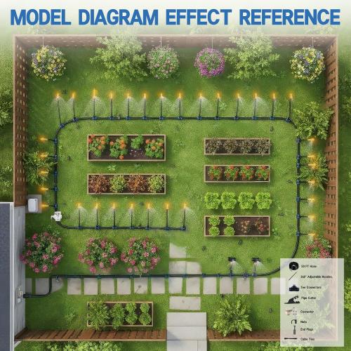 360° Adjustable Drip Irrigation System - 50FT 15/32 inch Hose | High Water Flow，No Drying Out，Garden Watering Atomizing System with 16 Copper Nozzles，suitable for gardens, patios, plants