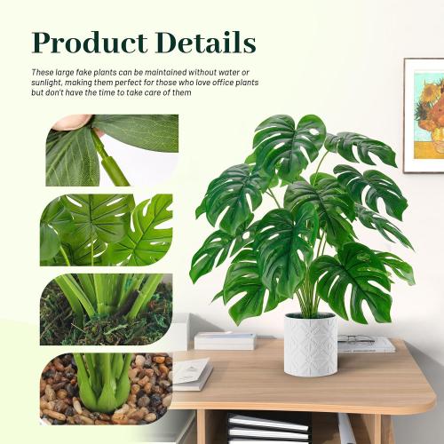 Der Rose Artificial Plants Indoor Large 28'' Fake Monstera Faux Potted Plants Indoor Tall for Home Farmhouse Bedroom Living Room Decor