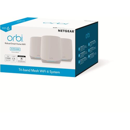 Netgear Orbi RBK763-100NAR AX5400 Tri-band WiFi 6 Mesh System, 5.4Gbps, Router and 2 Satellites (Renewed)