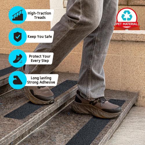 LifeGrip Anti Slip Traction Treads (10-Pack), 6 inch X 30 inch, Best Grip Tape Grit Non Slip, Outdoor Non Skid Tape, High Traction Friction Abrasive Adhesive for Stairs Step, Black (6 X 30 X 10P)