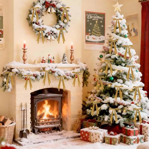 24 Pcs Christmas Bows for Tree, Light Brown Velvet Ribbon Bow for Christmas Tree, Pre-Tied Vintage Xmas Bows for Xmas Trees Wreaths Gifts Wedding Indoor Outdoor Decorations, 5 x 7 Inch