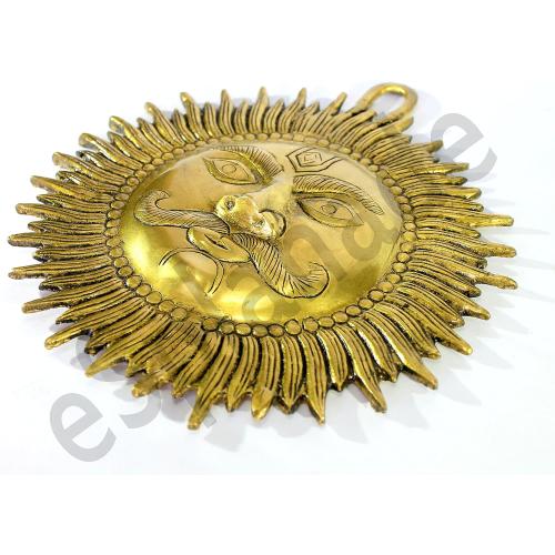 eSplanade - Brass Sun Wall Decor - Beautiful Sun (Surya) Face Murti Idol Statue Sculpture Wall Hanging of Brass (10) | Home Decor