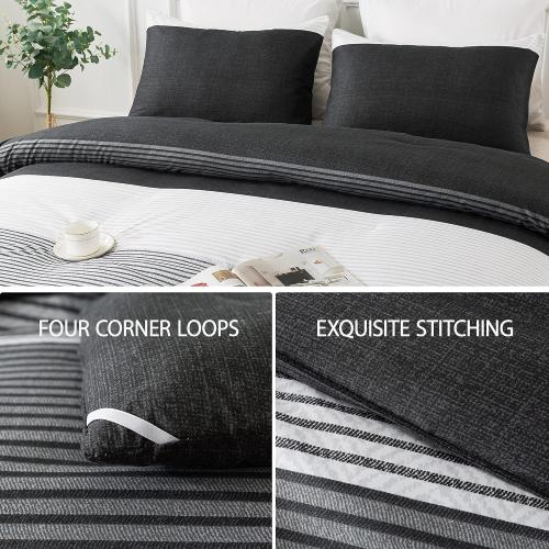 Andency king Size Comforter Set,3 Pieces Black White Gray Patchwork Striped Comforter(104x90 Inch), Soft Microfiber Down Alternative Full Comforter Bedding Sets with Corner Loops