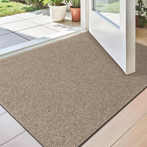 LUMI Indoor Ultra Thin Door Mat,32x48 Low Profile Inside Doormat, Non Slip Rubber Backing Welcome Mat, Stain-Resistant Entryway Mats for Patio,Porch,Beige