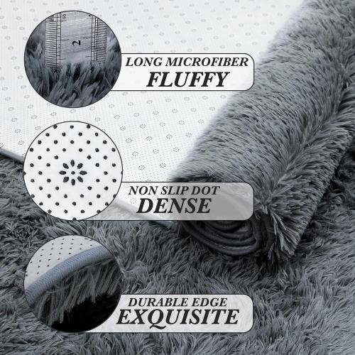 Fluffy Area Rugs for Bedroom 5x7: Shag Rugs for Bedroom - Living Room Area Rug 5x7 Grey Plush Fuzzy Soft Carpet - Teenage Room Dorm Decor Carpets