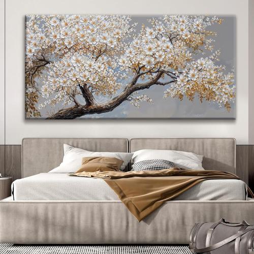 Large Wall Art Decor Modern White Flowers On Tree Artwork Prints Decor Ready To Hang Canvas Wall Art For Living Room Office Bedroom Wall Decor Kitchen 29x58 Inch‼️in packaging ‼️