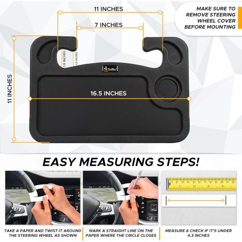 EcoNour 2 in 1 Car Steering Wheel Desk | Tray for Laptop Car Mount with Pen Holder | Desk Console for Car | Food Tray for Eating with Drinks Holder | Multipurpose Travel Car Accessories