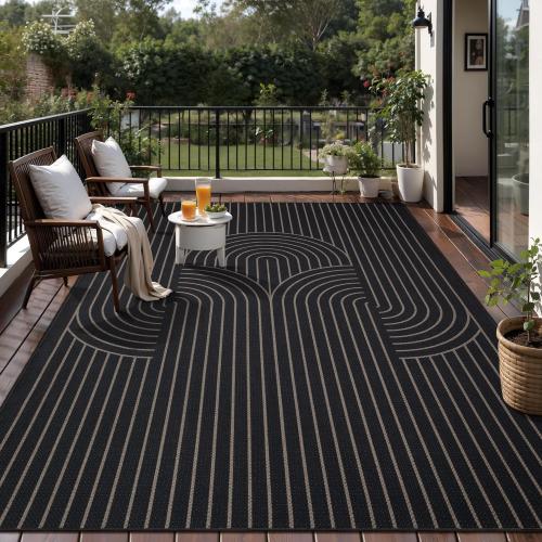 Tangsoo Modern Easy Jute Rug 8x10 Washable Area Rugs for Living Room,Black Non Slip Indoor Outdoor Carpet,Farmhouse Large Throw Mat for Balcony Backyard Dining Room Home Office Decor(Gently used condition)