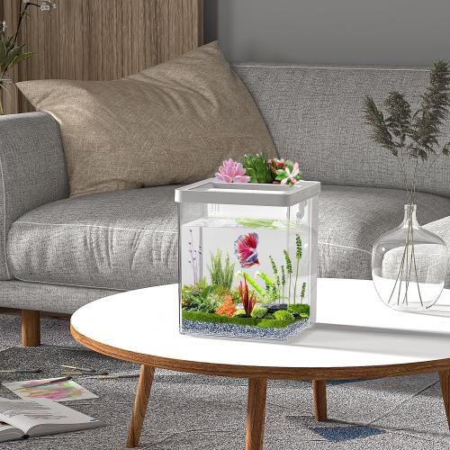 Smart Aquarium Kit - 1.5 Gallon Betta Fish Tank with Self-Cleaning, LED Light, Water Pump Starter Kit