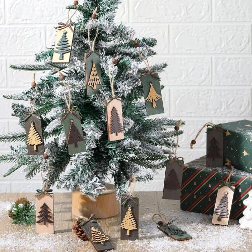 Civaner 24 Pcs Rustic Christmas Tree Ornaments Farmhouse Ornaments for Tree Natural Wooden Label Hanging Decorations for Home Office Fireplace Wreath Garland Winter Holiday Xmas Party Decor (Green)