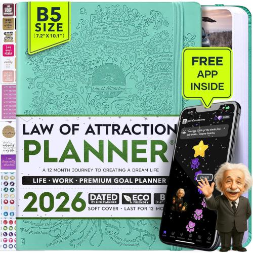 Deluxe 2026 Planner Weekly and Monthly | Law of Attraction Planner with Productivity App | 12-Month for Productivity, Gratitude & Goal Setting | Includes Foldable Vision Board, Gift Box & Stickers