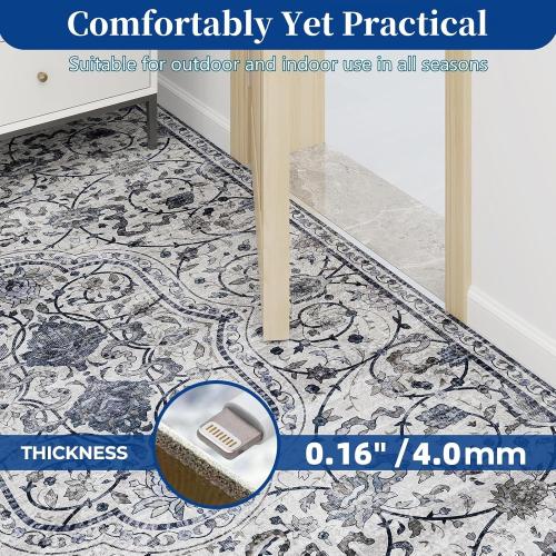 SALLOUS Runner Rug for Hallway, 6x2ft Vinyl Floor Mat for Hallway, Non-Slip Kitchen Mat for Home, Waterproof Area Rug for Bathroom, Entryway (Grayish Blue, Bohemian-Style)