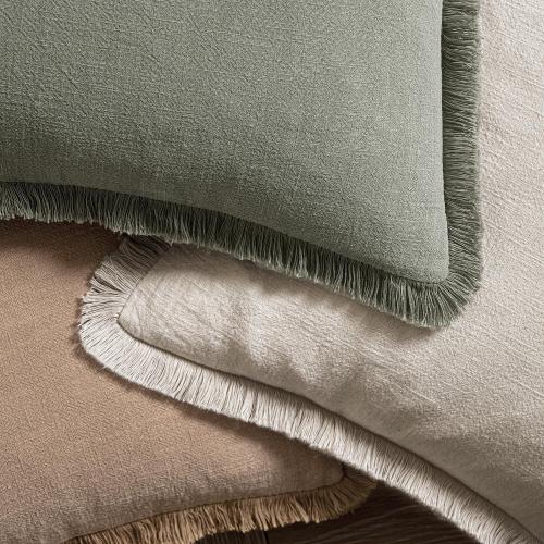 MIULEE Decorative Throw Pillow Covers Neutral Linen Fringe Throw Pillows Euro Shams Set of 2 Natural Beige Boho Farmhouse Cushion Covers for Couch Sofa Bed Living Room Spring Home Decor 28x28 Inch