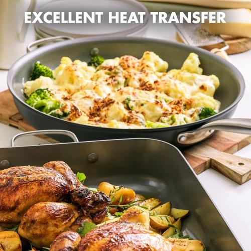 GreenPan Chatham Hard Anodized Healthy Ceramic Nonstick, 13 Frying Pan Skillet with Helper Handle, PFAS-Free, Dishwasher Safe, Oven Safe, Gray